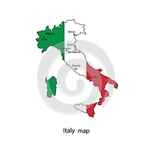 Italy world map country outline contour. Colored vector icon.