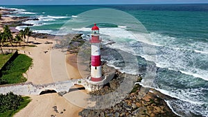 Itapua Lighthouse at Cityscape of Salvador state of Bahia Brazil. Tropical scene tourism city.