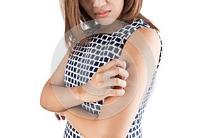 Itching In A Woman, Upper arm; itching, isolate on white background