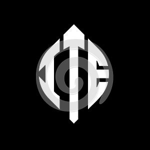 ITE circle letter logo design with circle and ellipse shape. ITE ellipse letters with typographic style. The three initials form a photo