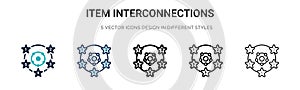 Item interconnections icon in filled, thin line, outline and stroke style. Vector illustration of two colored and black item