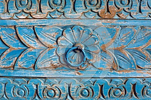 Item wooden wardrobe painted in blue paint pattern
