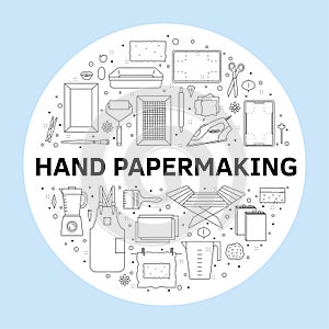 Items for hand papermaking icon set vector photo