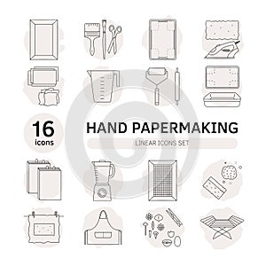 Items for hand papermaking icon set vector photo