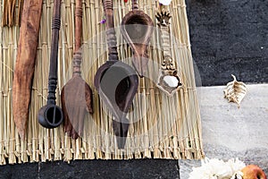 Items for the Indian Yajna ritual. Indian Vedic fire ceremony called Pooja. A ritual rite, for many religious and cultural