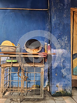 Items in the kitchen of a food stall