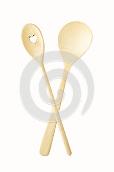 Items for the kitchen.Wooden spoons isolated on white