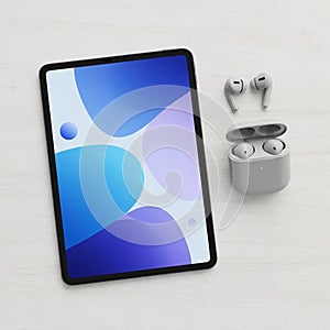 The items are minimalistic and modern suggesting a focus on tech and