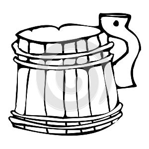 items for storage: wooden tub. Hand drawn graphics, vector.