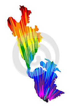 Ithaca - map is designed rainbow abstract colorful pattern, Ithaki or Ithaka island map made of color explosion photo