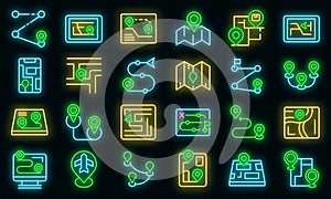 Itinerary icons set vector neon