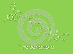 Itraconazole antifungal drug triazole class molecule. Skeletal formula.