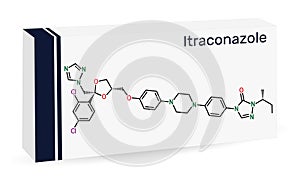 Itraconazole molecule. It is triazole antifungal drug used for the treatment of various fungal infections. Skeletal chemical photo