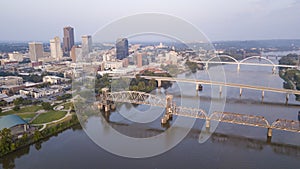 Aerial Perspective of the Arkansas River flowing through Capitol city Little Rock photo
