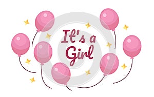 Its girl gender reveal balloons ecard greeting card design