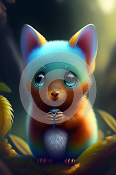 A cartoon of a small animal holding a nut-Ai Genareted Image. photo