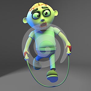 Its so nice to see zombie monster exercising with his skipping rope, 3d illustration