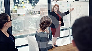 Its their plan to propel business forward. a businesswoman giving a presentation to her colleagues in an office.