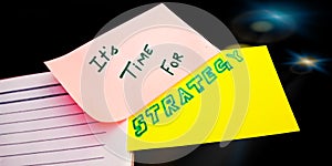 its time for strategy concept displaying with empty page on dark abstract background photo