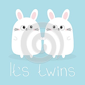 Jeho dvojčata. dvě dívky. roztomilý dvojče zajíček králík sada držení ruky. zajíc hlava rodina ikona. roztomilý návrh malby legrační znak 