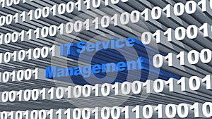 ITSM Information Technology Service Management concept - blue lettering integrated into white digits of the binary code