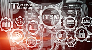ITSM. IT Service Management. Concept for information technology service management on supercomputer background.