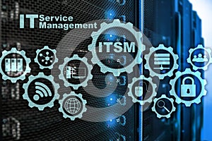 ITSM. IT Service Management. Concept for information technology service management on supercomputer background.