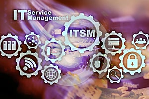 ITSM. IT Service Management. Concept for information technology service management on supercomputer background