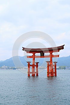 Itsukushima Jinja Otorii or Grand Torii Gate on the sea of Miyajima, Japan. photo