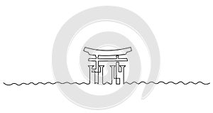 Itsukushima shrine continuous one line vector drawing