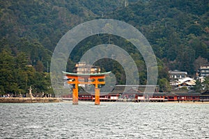 Itsukushima shrine, floating Torii gate, Miyajima island, Japan.