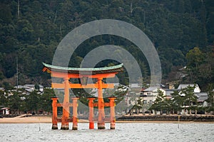 Itsukushima shrine, floating Torii gate, Miyajima island, Japan.