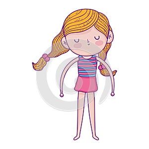 Ittle girl with striped shirt and pony tails hair cartoon