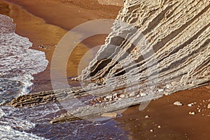 Itzurun beach, flysch of Zumaia on the coast Gipuzkoa, Spain photo