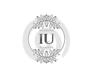 IU Initials letter Wedding monogram logos collection, hand drawn modern minimalistic and floral templates for Invitation cards,