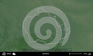 Iuje District outlined, Belarus. Physical