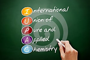 IUPAC - International Union of Pure and Applied Chemistry acronym, concept on blackboard