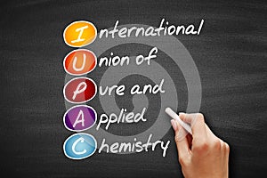 IUPAC - International Union of Pure and Applied Chemistry acronym, concept on blackboard