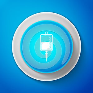 IV bag icon isolated on blue background. Blood bag icon. Donate blood concept. The concept of treatment and therapy