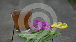 Ivan-tea, kiprei, Willow-herb, epilobium flower on wooden table