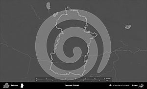 Ivanava District outlined, Belarus. Grayscale