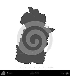 Ivanava District, Belarus, isolated on white. Grayscale