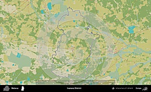 Ivanava District outlined, Belarus. Topographic Humanitarian