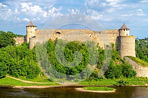 Ivangorod Castle by the Narva River in summer