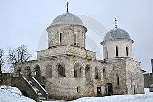 Ivangorod castle. Russian-Estonian border. Orthodox medeival church