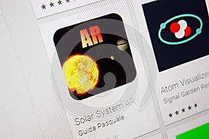 Ivanovsk, Russia - November 28, 2021: Solar System AR app on the display of a tablet PC.