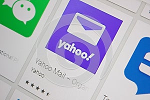 Ivanovsk, Russia - November 28, 2021: Yahoo Mail app on the display of a tablet PC.