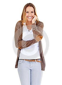 Ive got the giggles. Portrait of an attractive young woman posing in the studio.