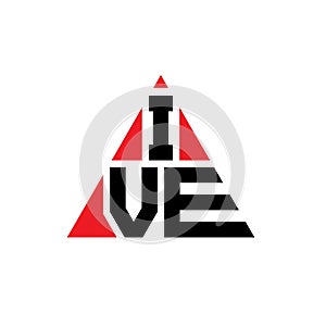 IVE triangle letter logo design with triangle shape. IVE triangle logo design monogram. IVE triangle vector logo template with red photo