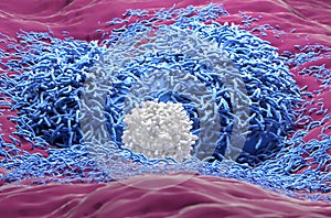 Iver cancer hepatoma blue color with t-cell close-up 3d illustration photo